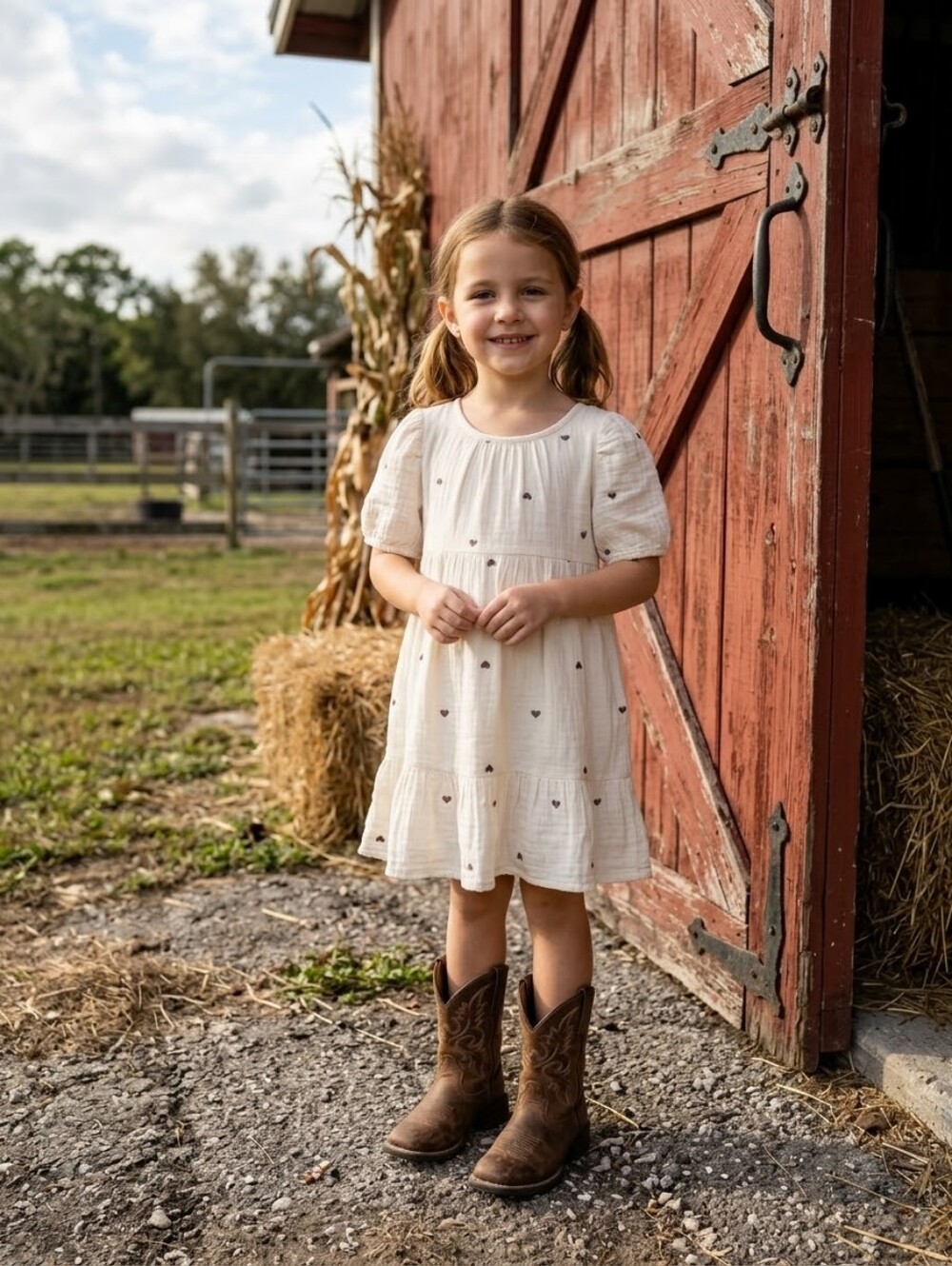 Cat & Jack White Gauze Heart Print Tiered Dress 5T